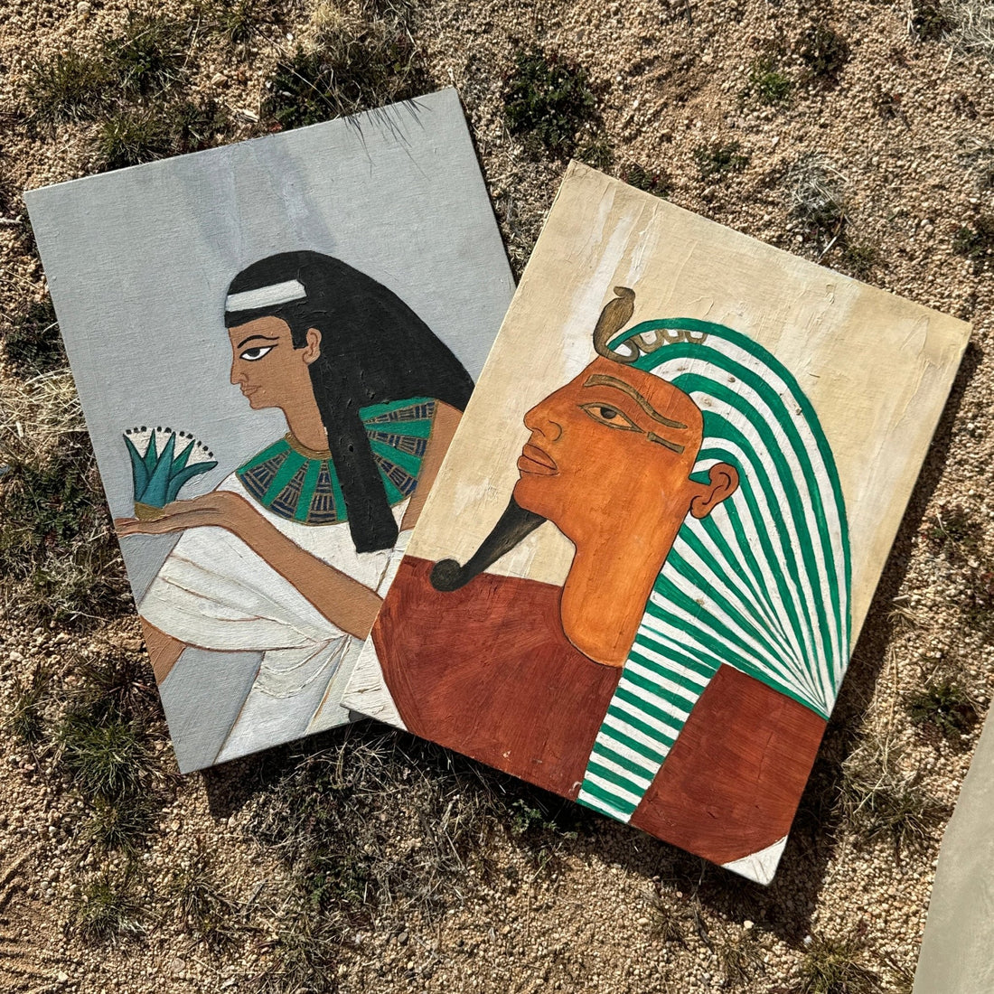 1980's Egyptian Revival Paintings- Set of 2 - Monte Visión