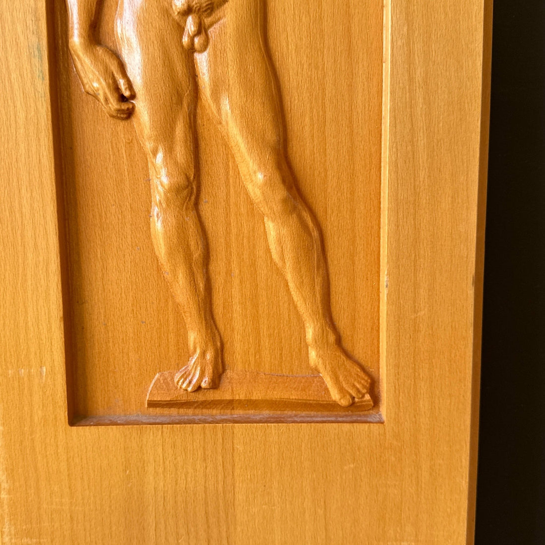 1980's Laser-Cut 3D Oak Wood Michelangelo David Art Panel - Monte Visión