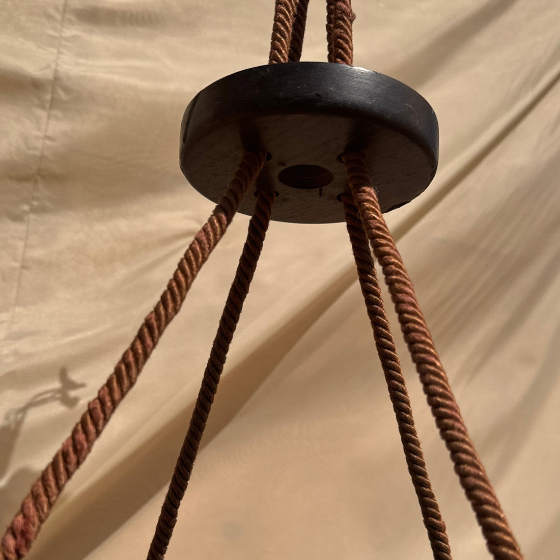 1980's Provincial Wood & Rope Hanging Pendant Light - Monte Visión