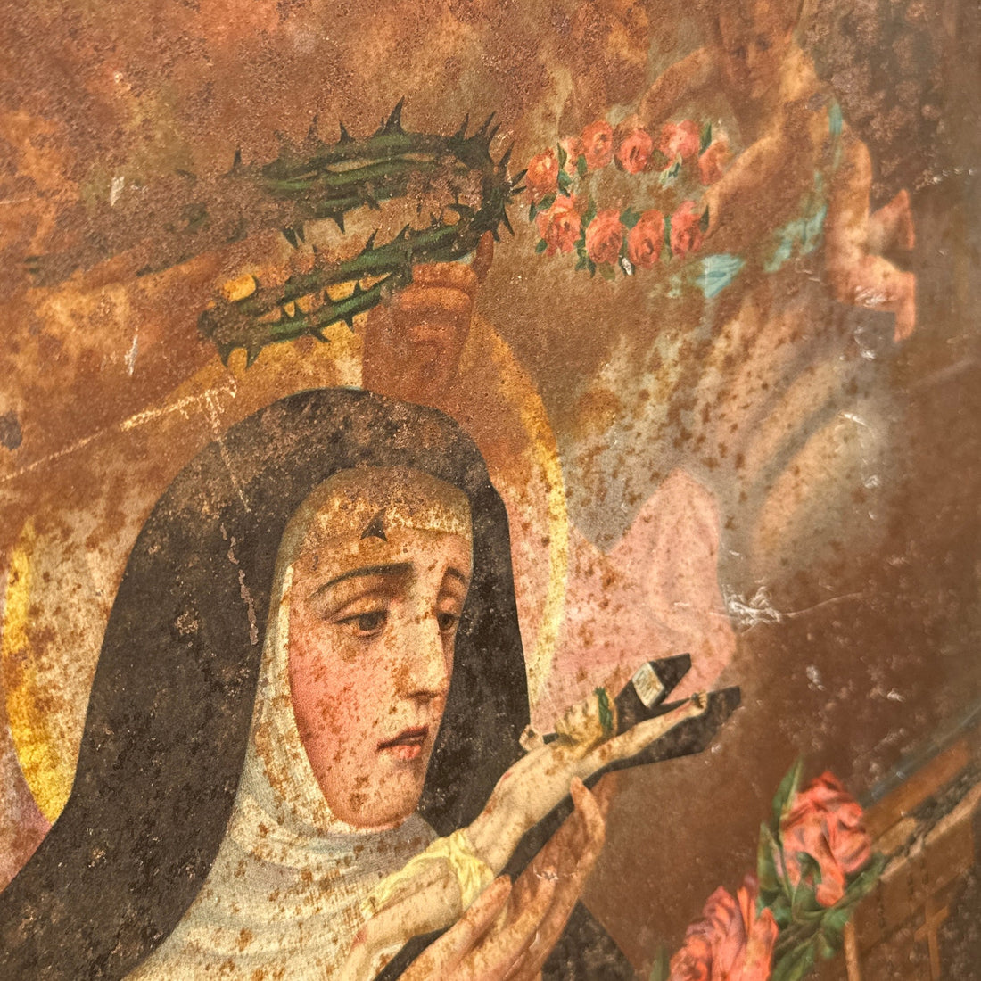 Antique Mexican Oil On Tin Retablo - Monte Visión