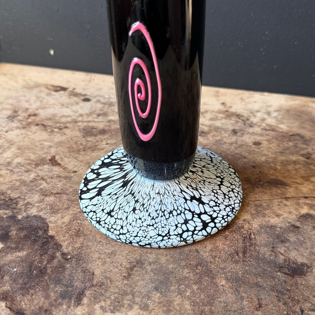 Artist-Made Black Glass Sqiggle & Spiral Vase - Monte Visión