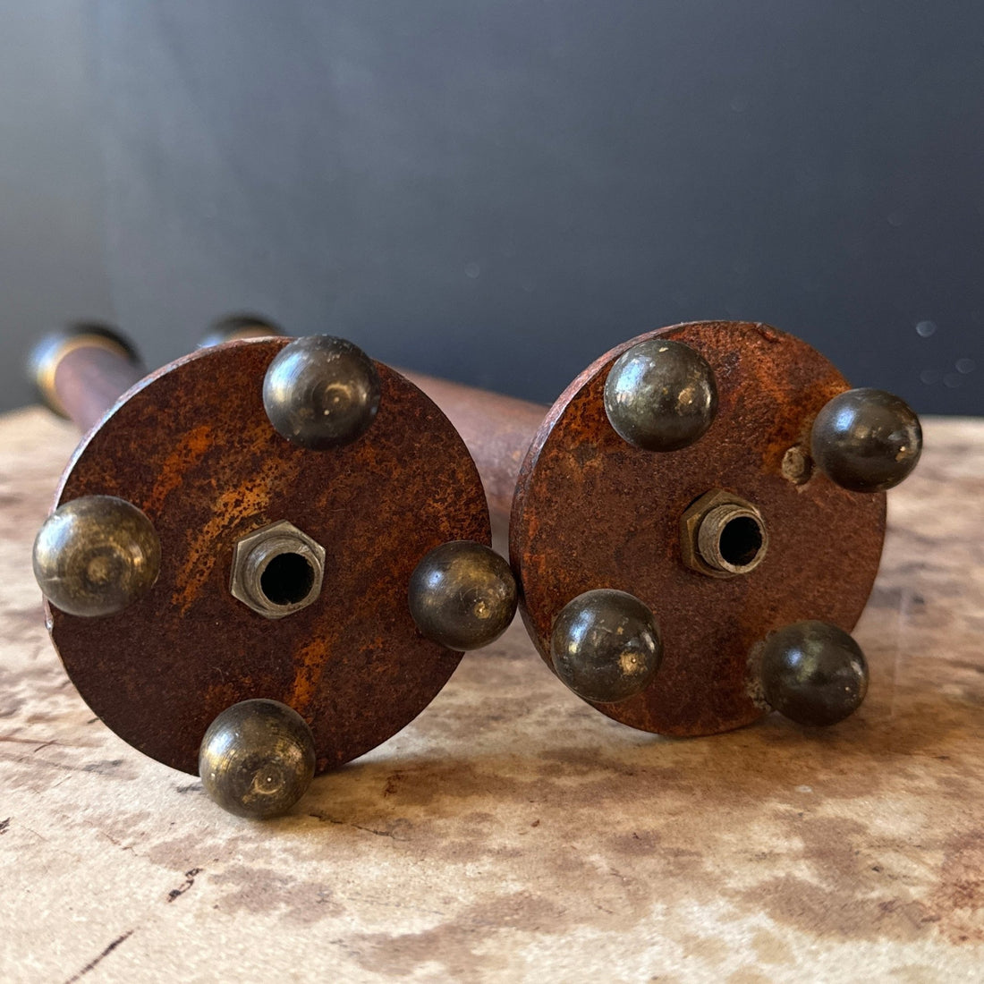 Artist-Made Bronze Patina Candlesticks With Ball Feet- Set of 2 - Monte Visión