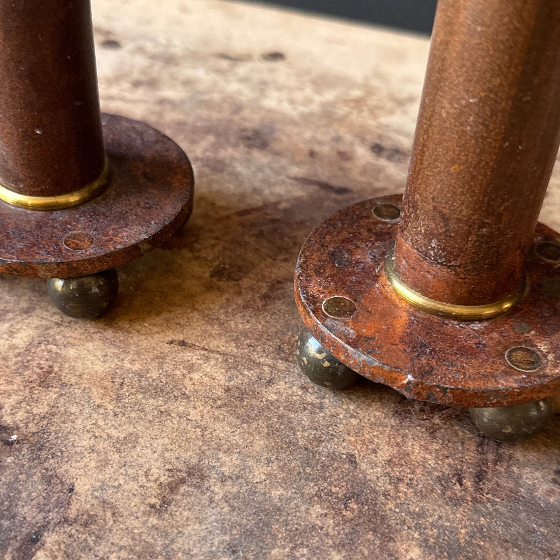 Artist-Made Bronze Patina Candlesticks With Ball Feet- Set of 2 - Monte Visión