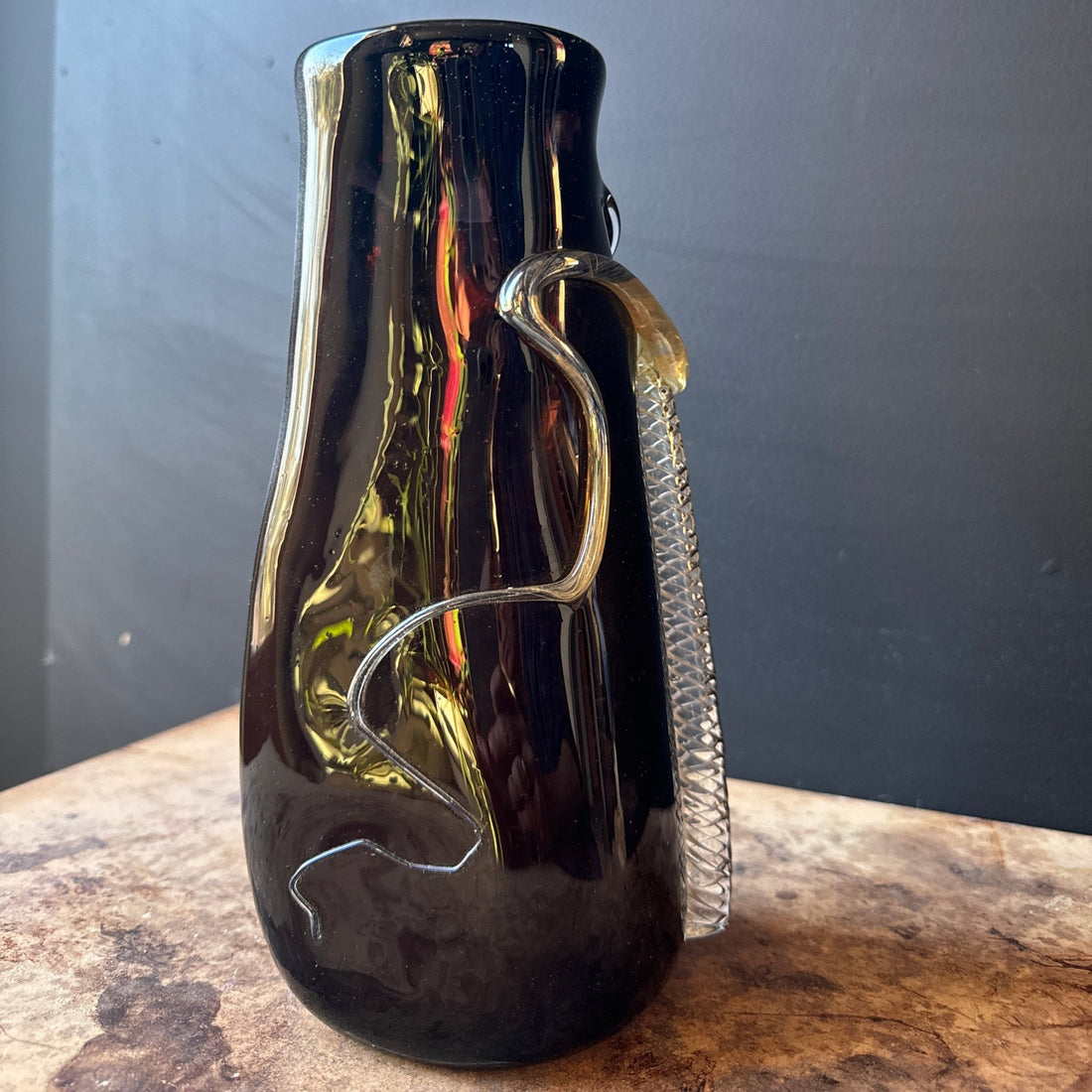 Artist-Made Postmodern Textured Etched Glass Vase - Monte Visión