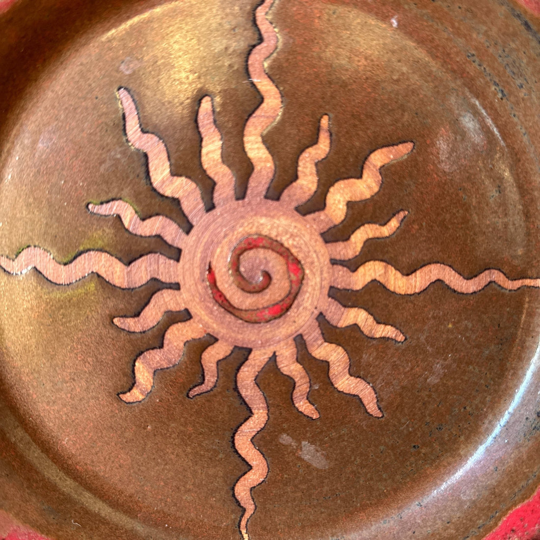 Artist-Made Spiral Sun Pottery Plate - Monte Visión