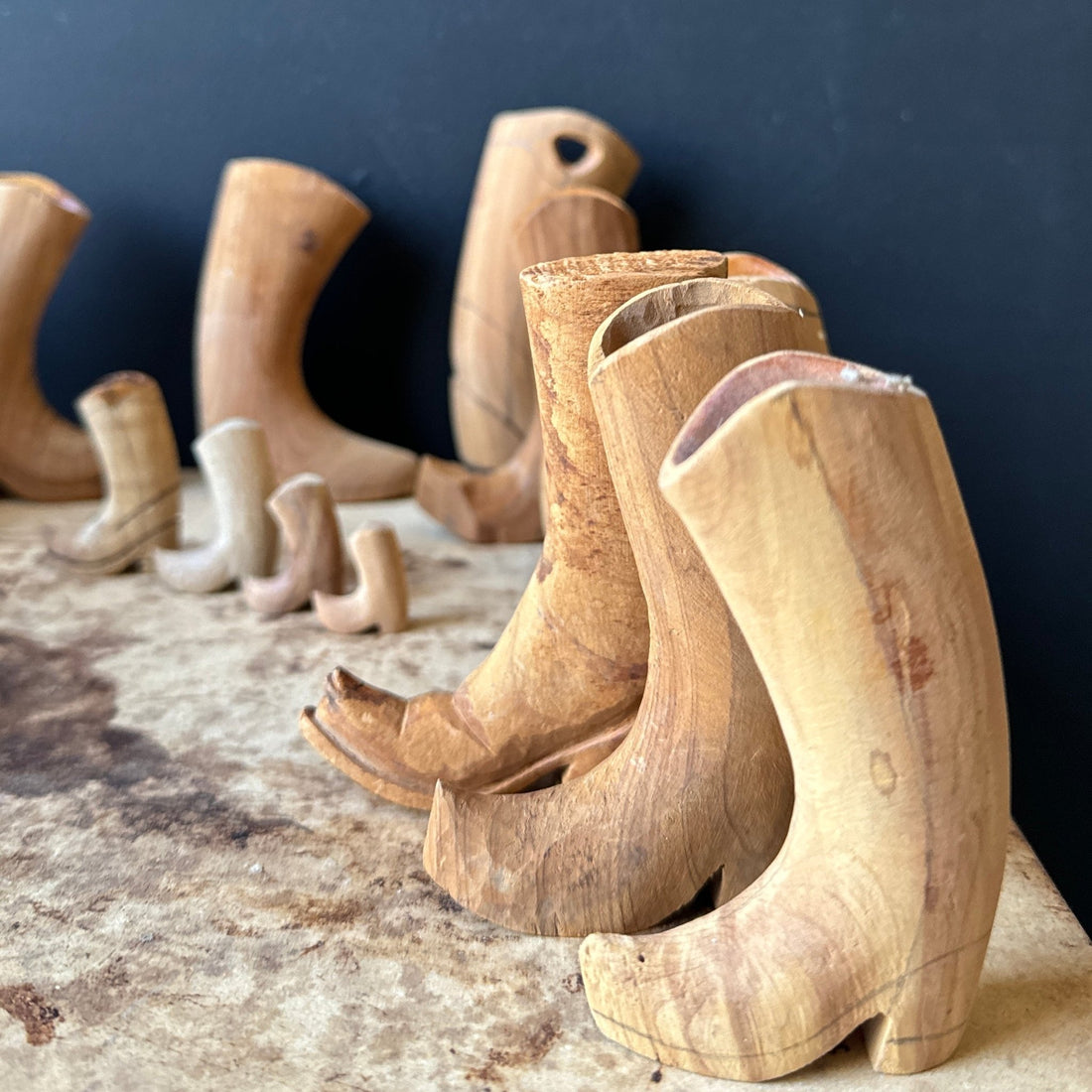 Collection Of Tiny Hand-Carved Wood Cowboy Boots Folk Art - Monte Visión