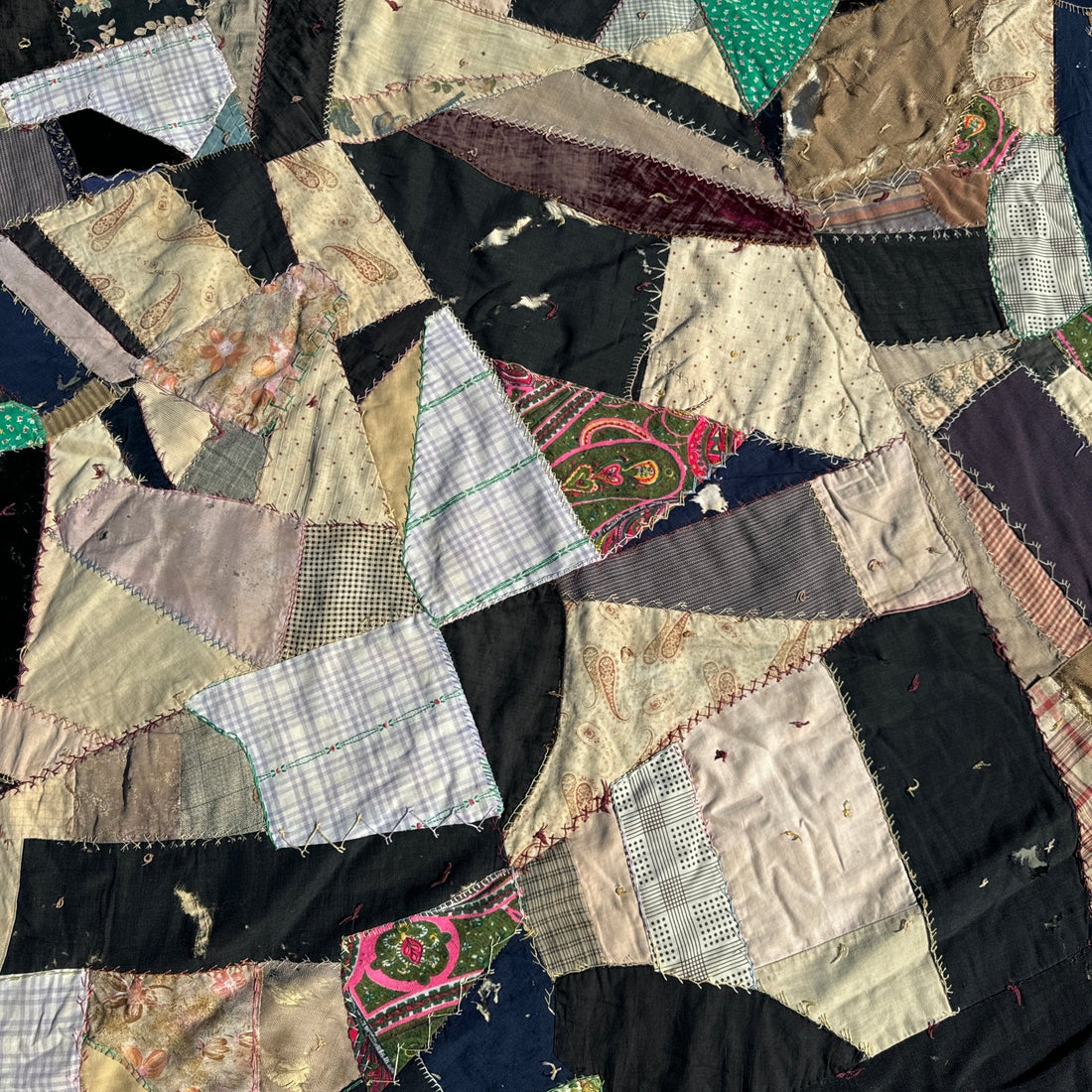 Early 20th Crazy Quilt With Plaid Backing - Monte Visión