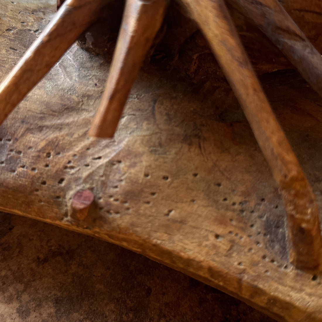 Folk Art Carved Spider On Log - Monte Visión