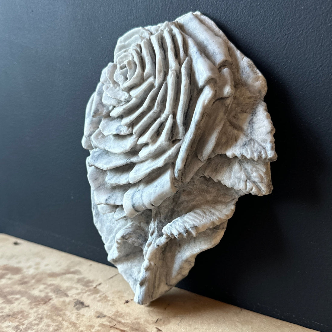 Hand-Carved Grey Stone Rose - Monte Visión