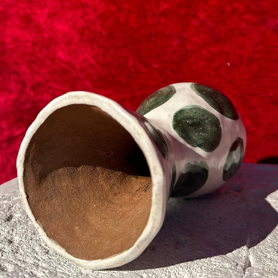 Handmade Green Polka Dot Clay Vase - Monte Visión