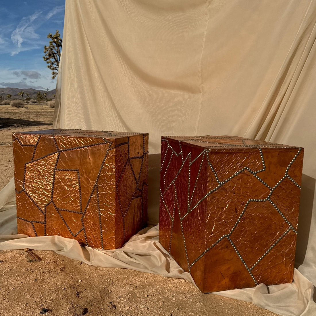 Handmade Postmodern Riveted Copper Side Tables - Monte Visión