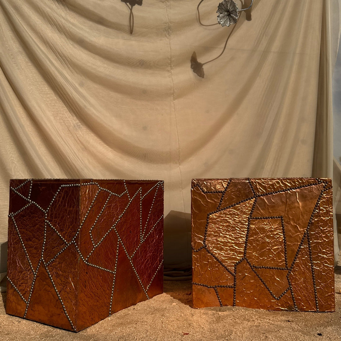 Handmade Postmodern Riveted Copper Side Tables - Monte Visión