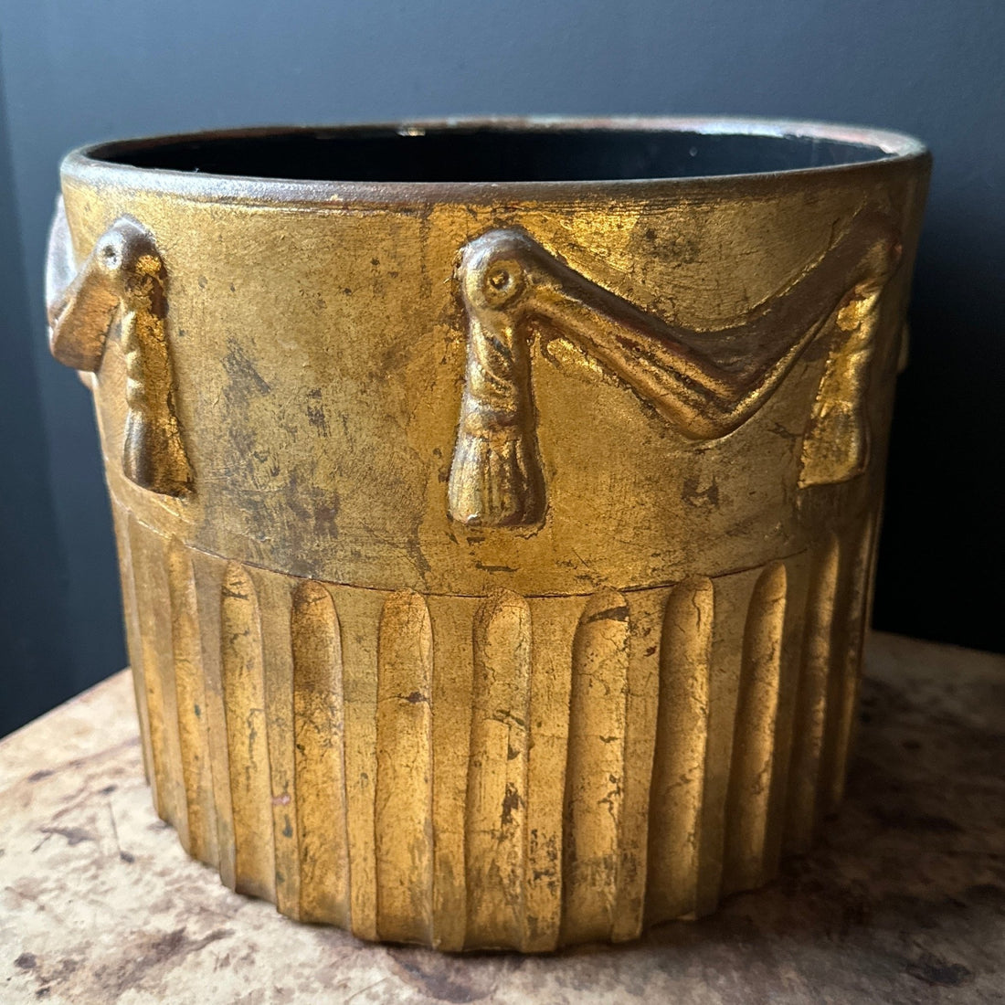 Italian Gold Leaf Terra Cotta Trompe L'Oeil Tassle Planter - Monte Visión