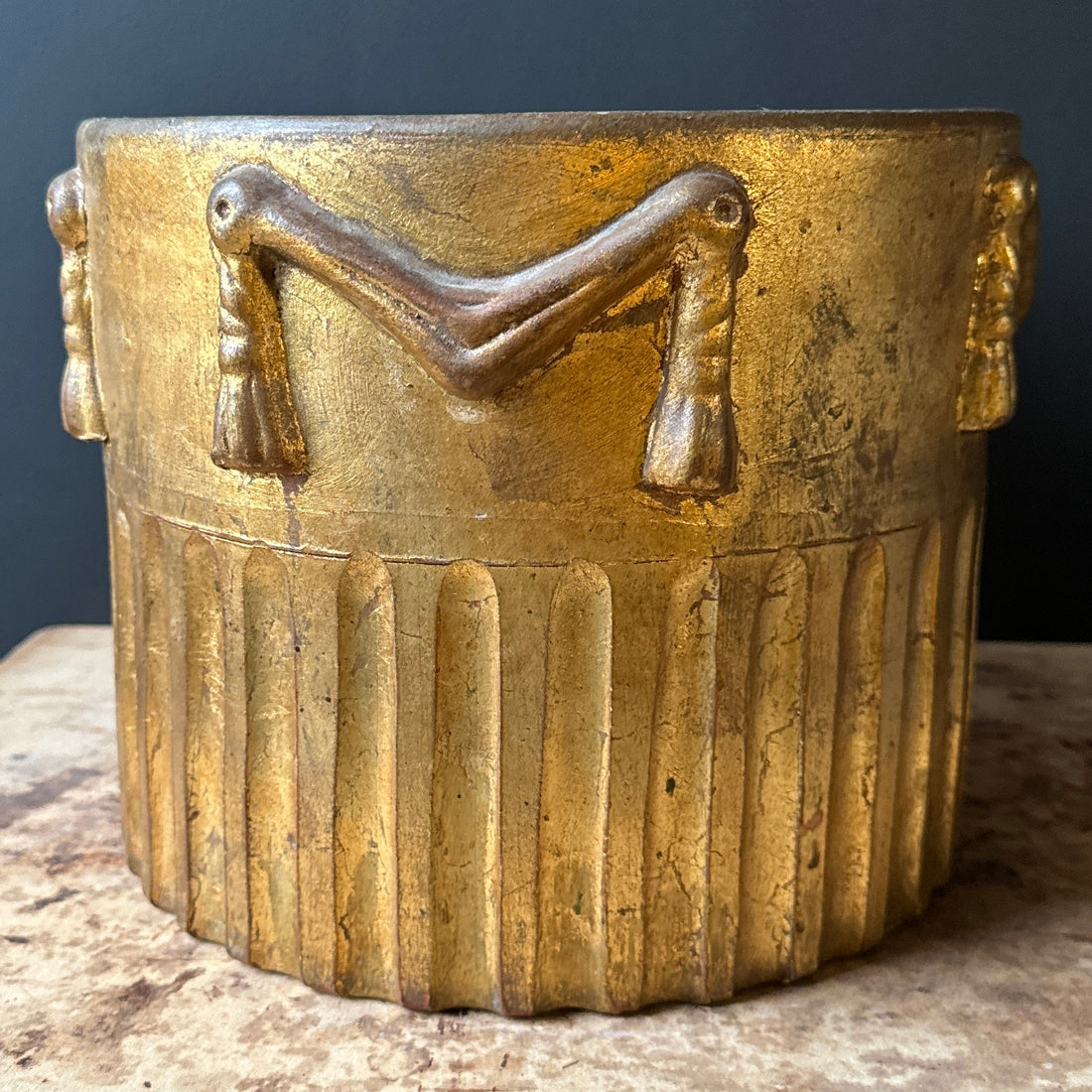 Italian Gold Leaf Terra Cotta Trompe L'Oeil Tassle Planter - Monte Visión