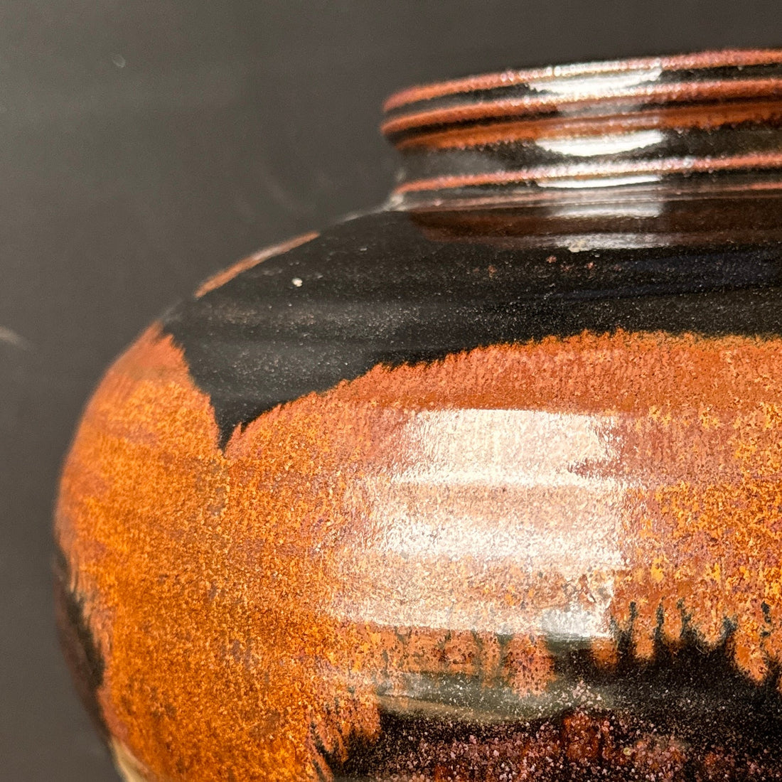 Large Postmodern Brown & Black Glazed Artist-Made Vessel - Monte Visión