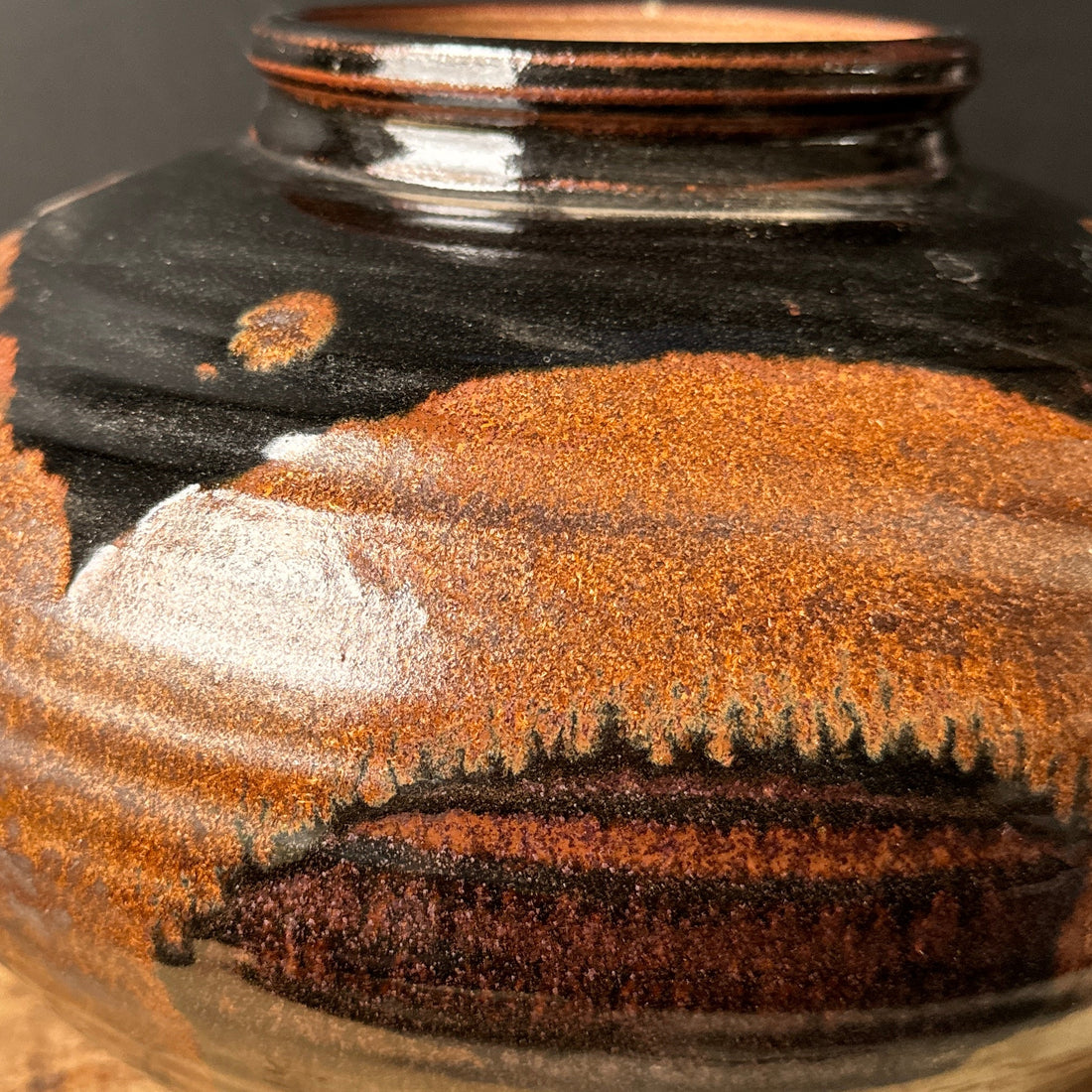 Large Postmodern Brown & Black Glazed Artist-Made Vessel - Monte Visión