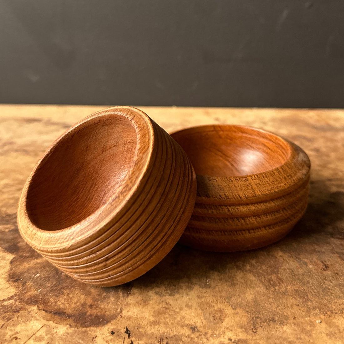 Mid-Century Turned Wood Ribbed Ring Bowls- Set of 2 - Monte Visión