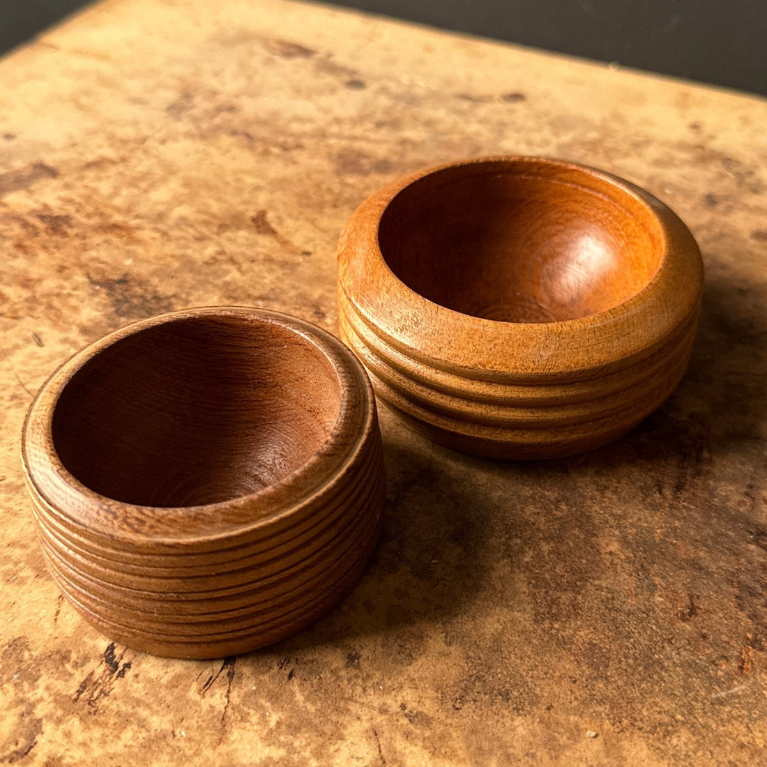 Mid-Century Turned Wood Ribbed Ring Bowls- Set of 2 - Monte Visión