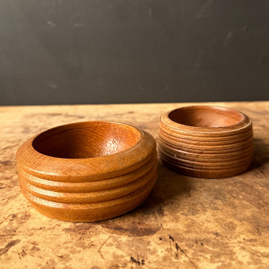 Mid-Century Turned Wood Ribbed Ring Bowls- Set of 2 - Monte Visión