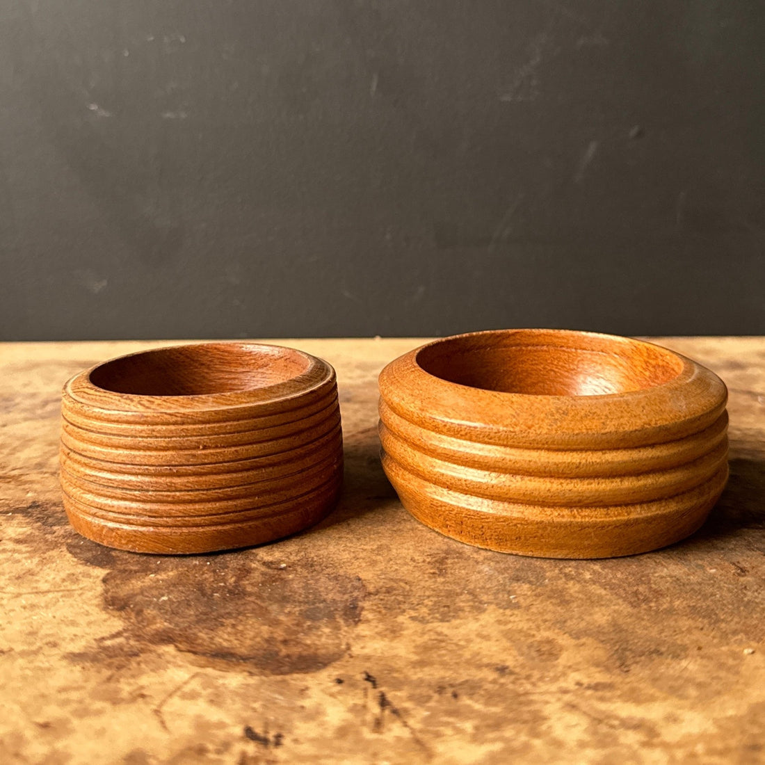 Mid-Century Turned Wood Ribbed Ring Bowls- Set of 2 - Monte Visión