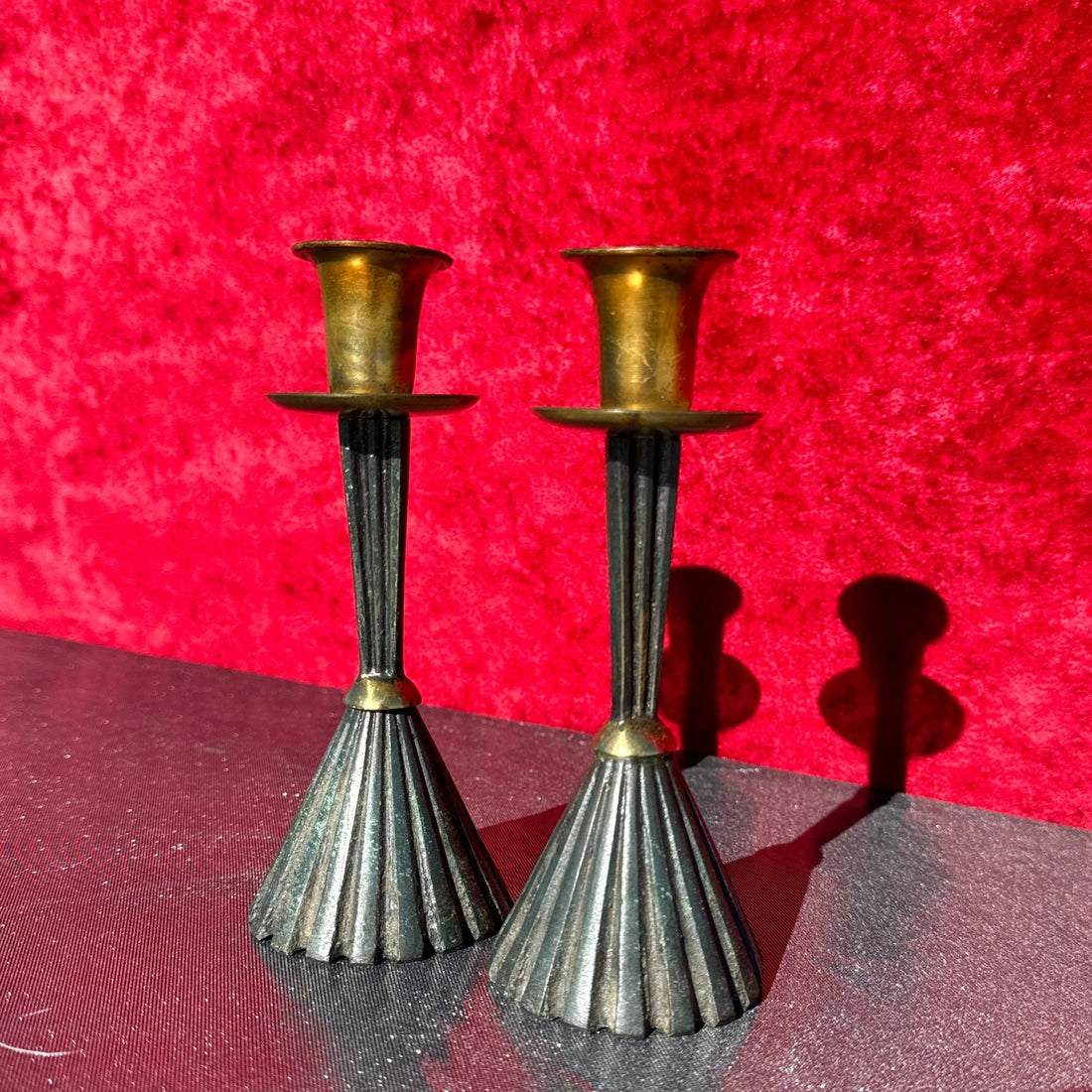 Patina Brass Fluted Candlesticks - Monte Visión