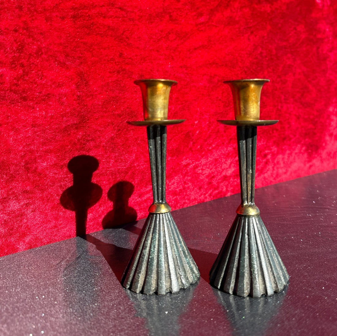 Patina Brass Fluted Candlesticks - Monte Visión