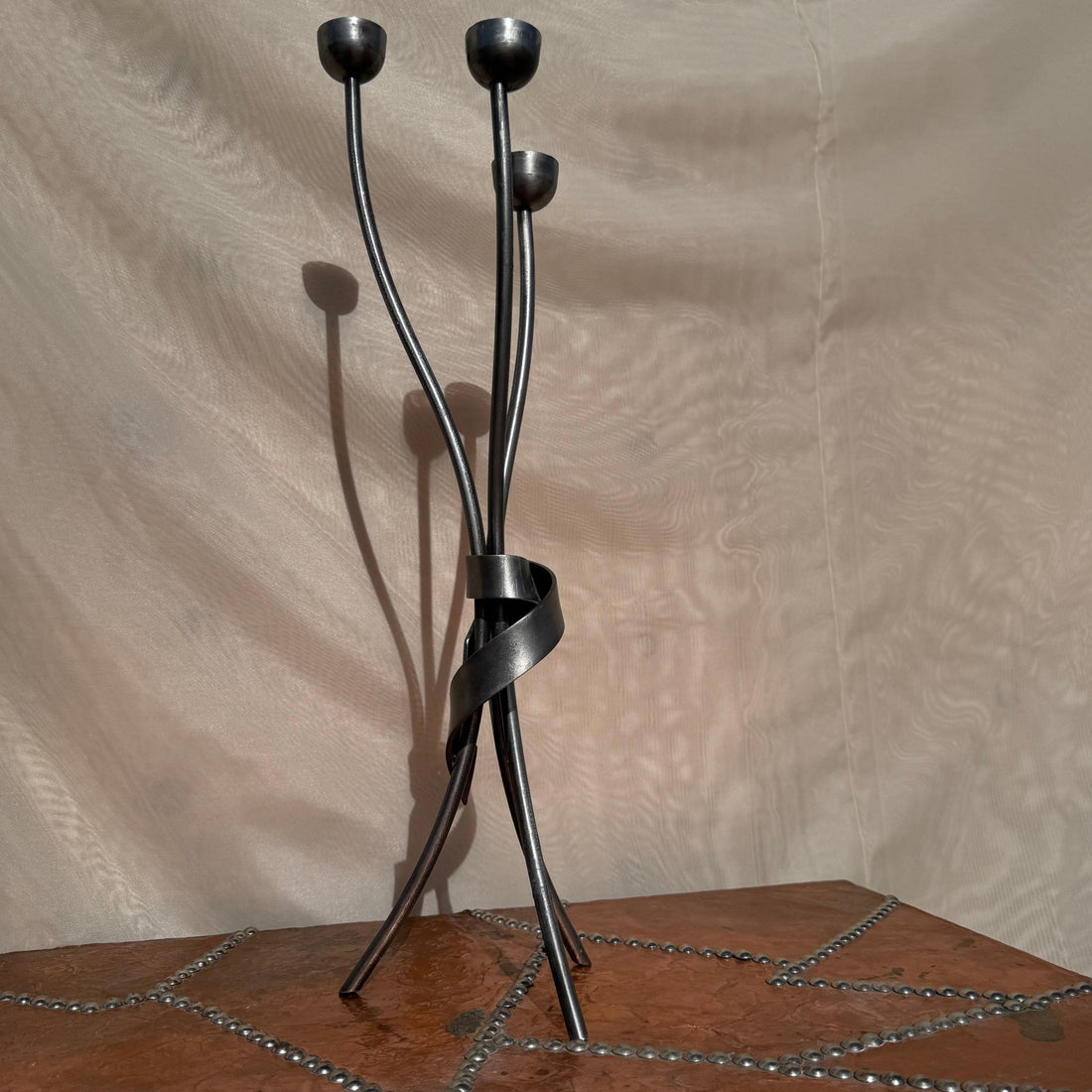 Postmodern 3-Candle Stick Steel Wrap Candelabra - Monte Visión