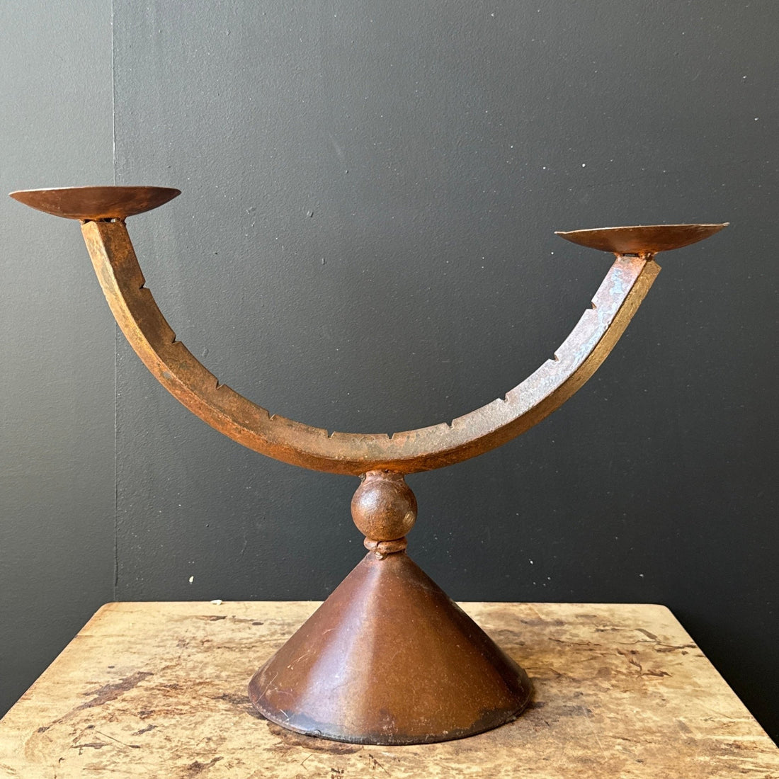 Postmodern Artist-Made Brown Patina Metal Double Candelabra - Monte Visión