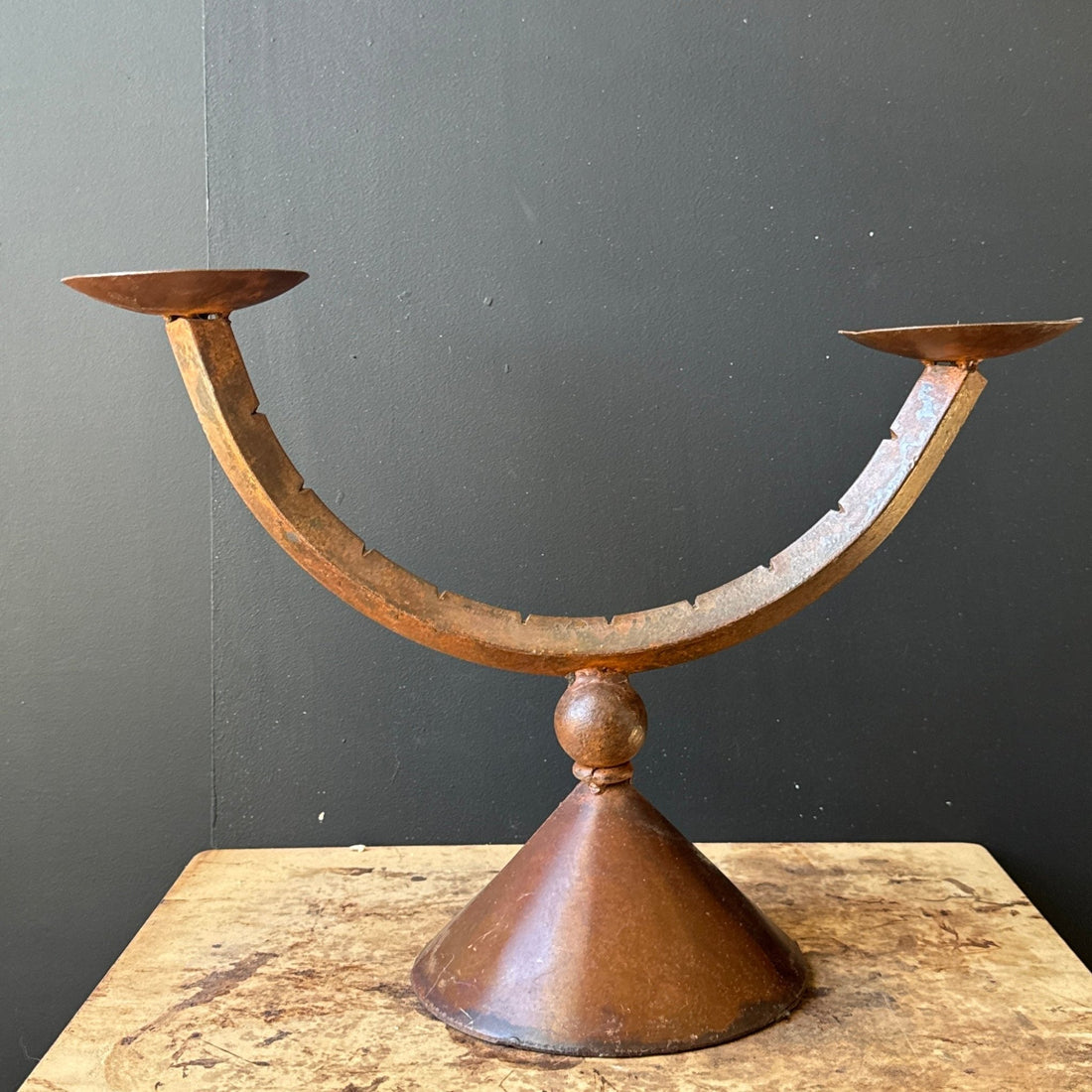 Postmodern Artist-Made Brown Patina Metal Double Candelabra - Monte Visión