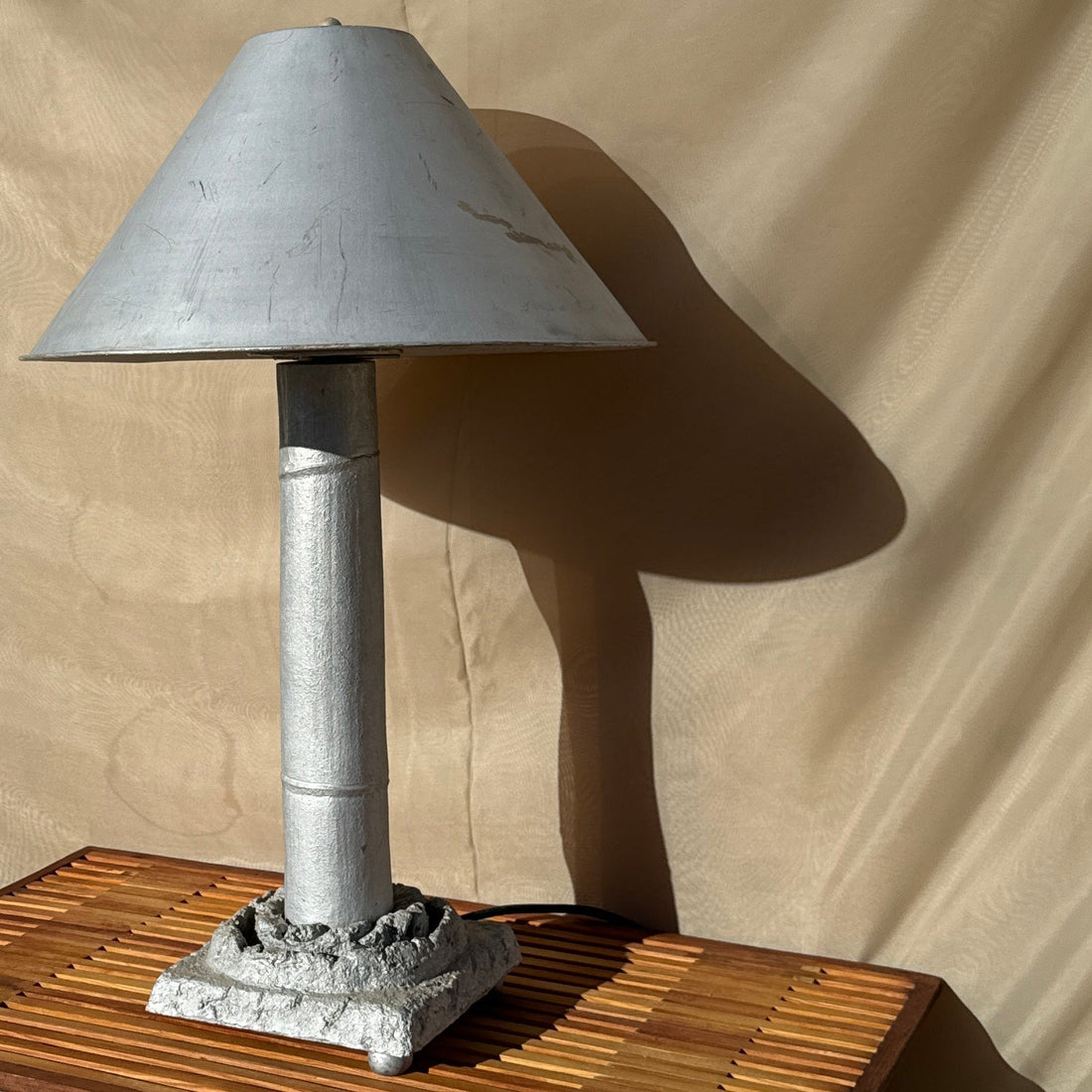 Postmodern Artist-Made Industrial Metal Faux Cement & Bamboo Table Lamp - Monte Visión