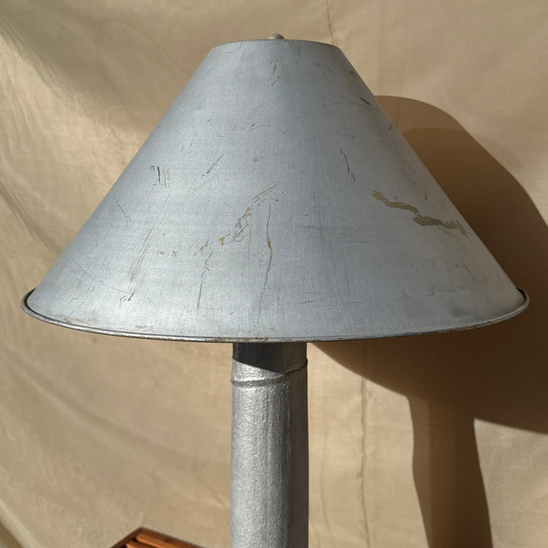 Postmodern Artist-Made Industrial Metal Faux Cement & Bamboo Table Lamp - Monte Visión