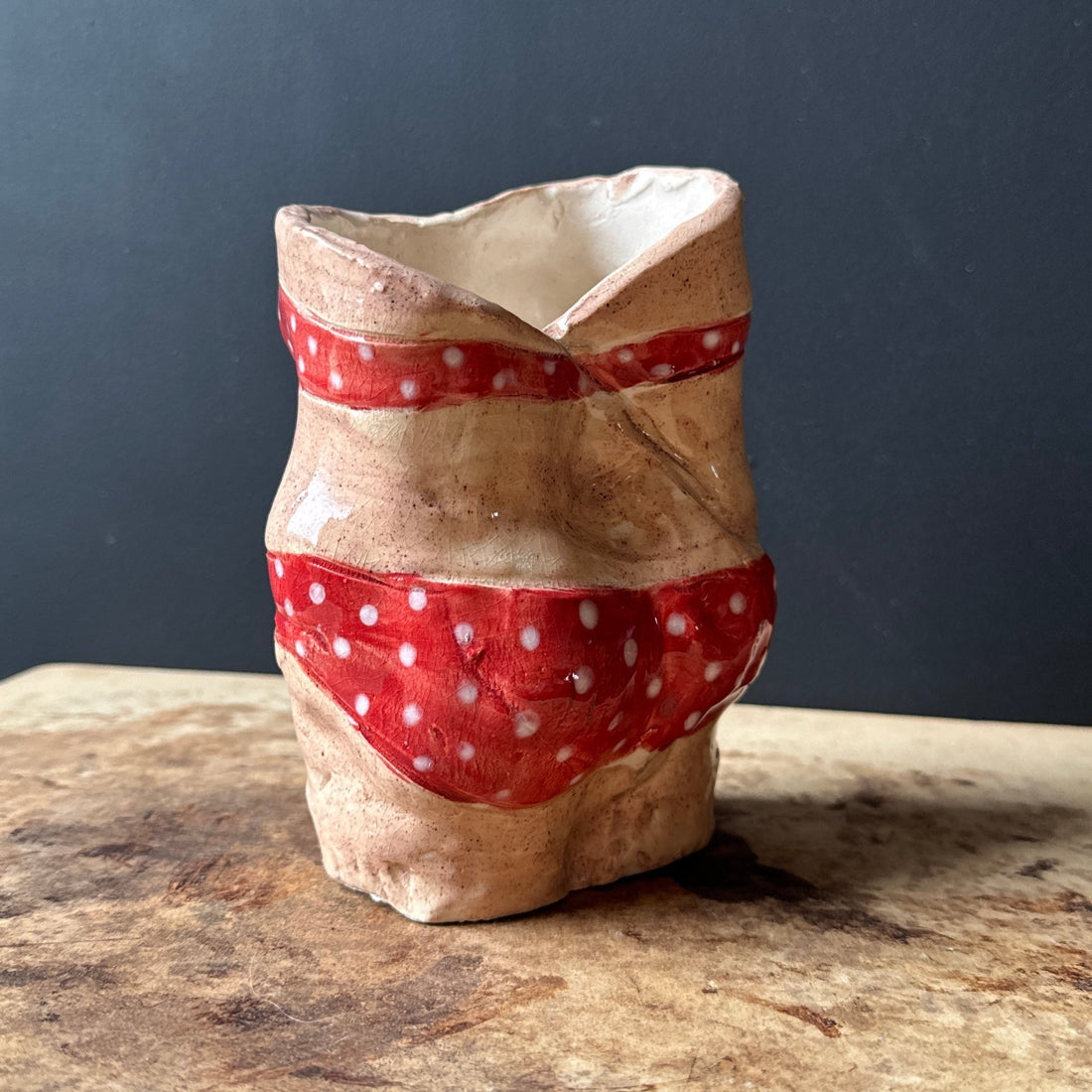 Postmodern Artist-Made Studio Pottery Red Polka-Dot Bikini Vase - Monte Visión