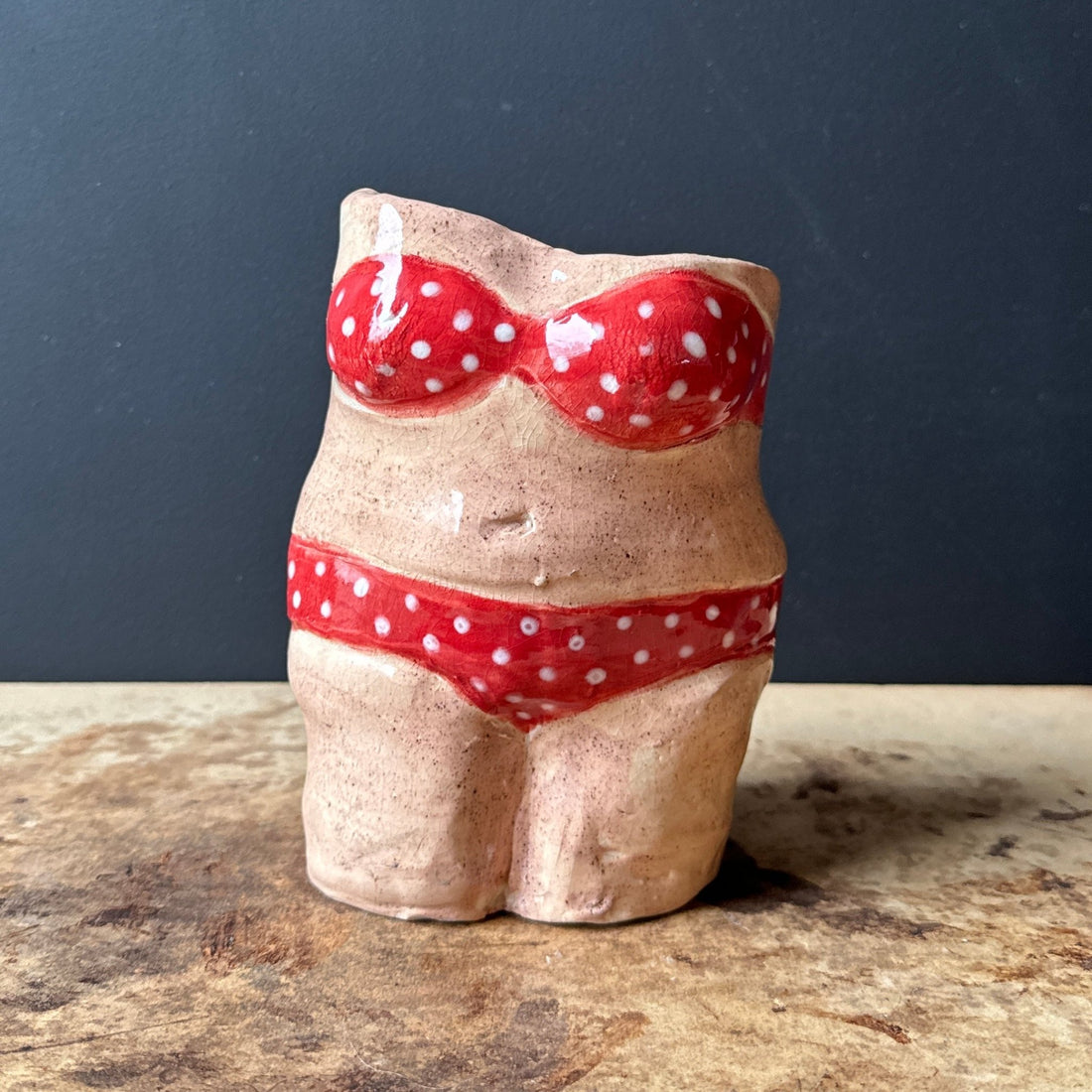 Postmodern Artist-Made Studio Pottery Red Polka-Dot Bikini Vase - Monte Visión