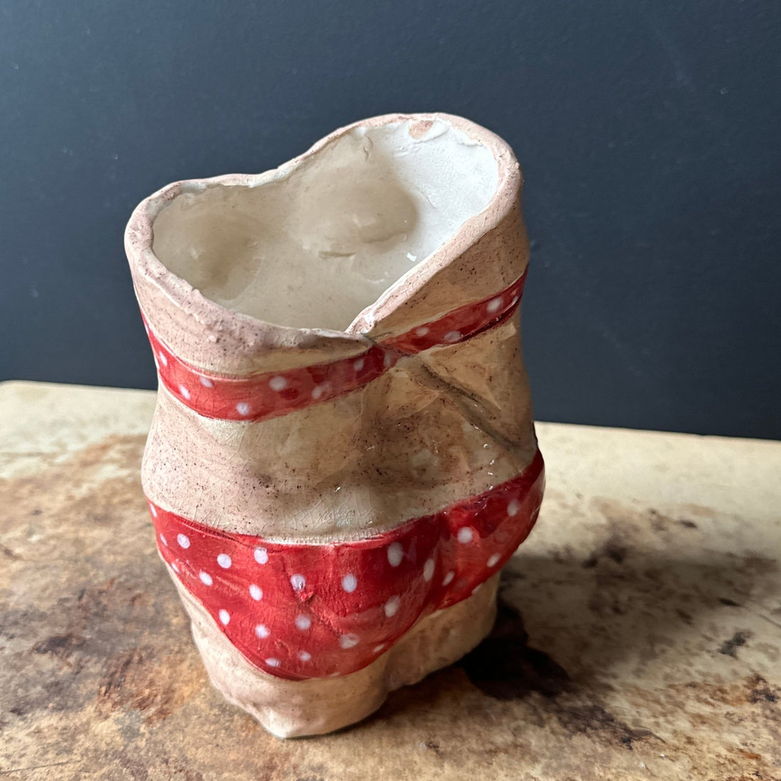 Postmodern Artist-Made Studio Pottery Red Polka-Dot Bikini Vase - Monte Visión