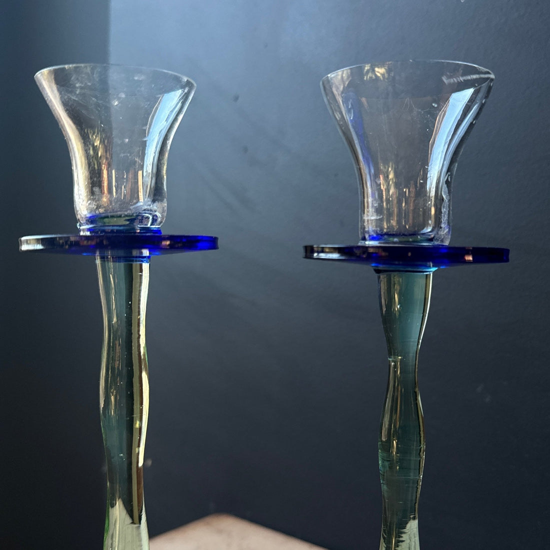 Postmodern Blue & Green Glass Candlesticks- Set of 2 - Monte Visión