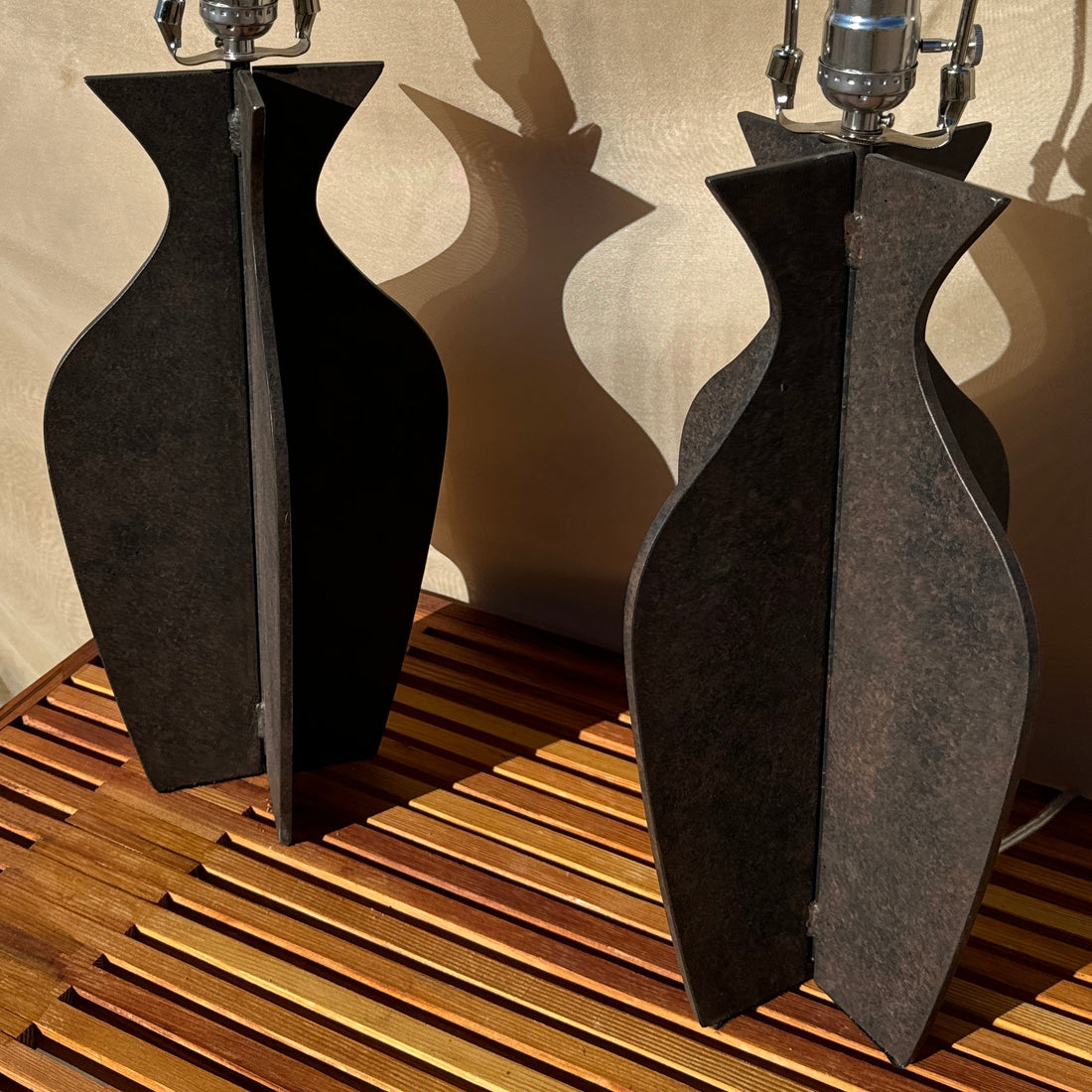 Postmodern Brown Patina Solid Steel Table Lamps- Set of 2 - Monte Visión