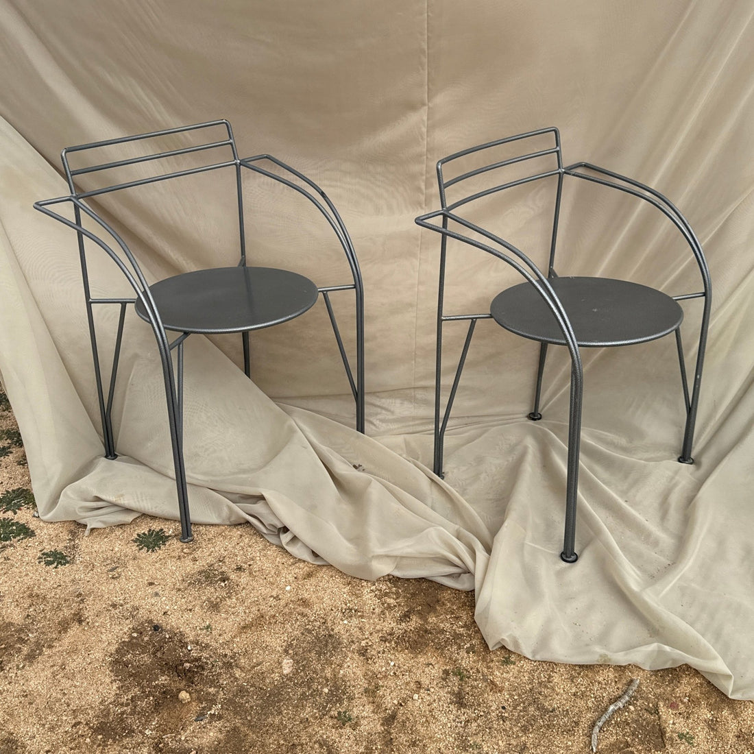 Postmodern French Wire "Lune D'Argent" Chairs By Pascal Mourgue- Set of 2 - Monte Visión