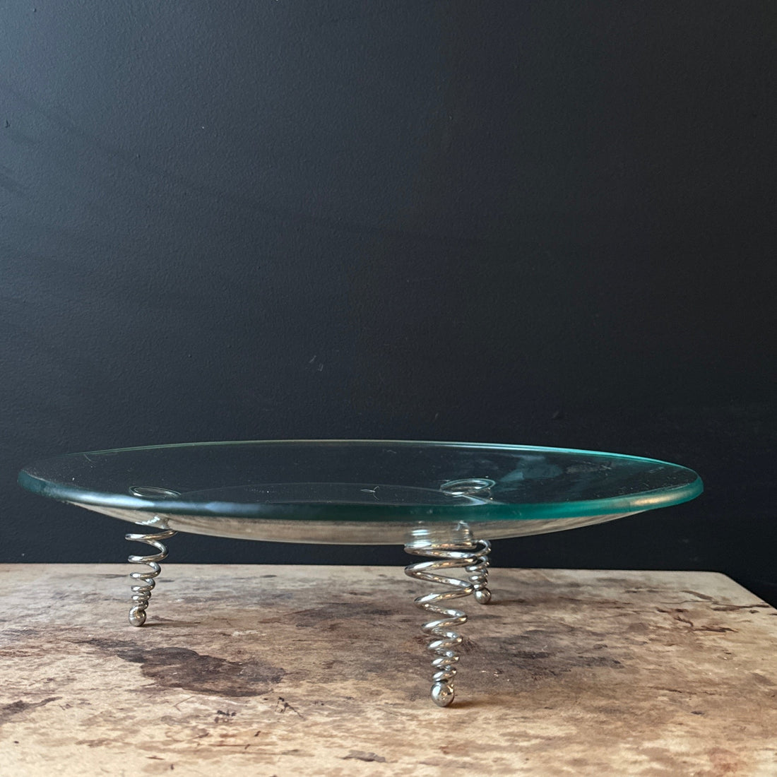 Postmodern Glass & Spiral Metal Leg Fruit Bowl - Monte Visión