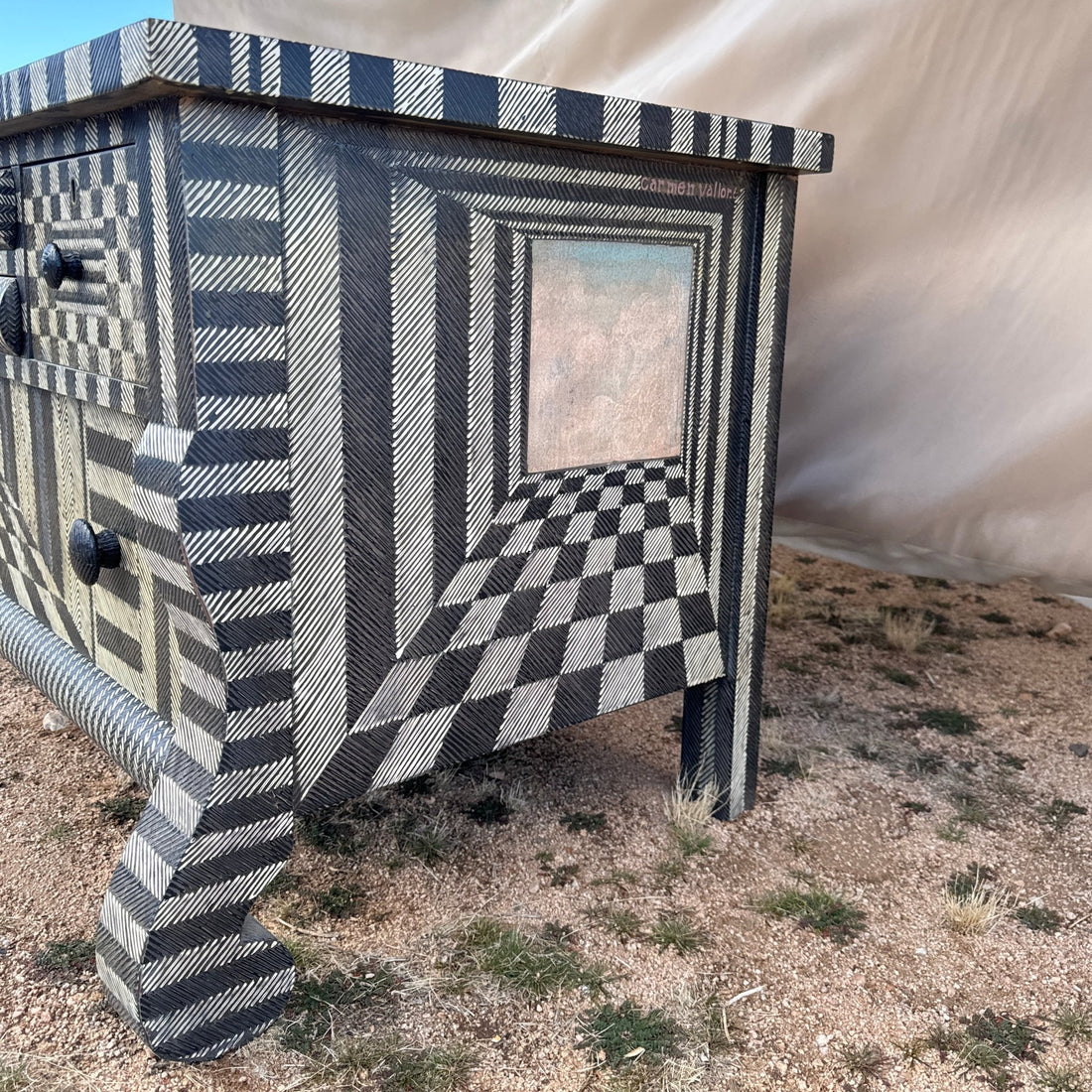 Postmodern Graphic Op-Art Artist Made Dresser - Monte Visión