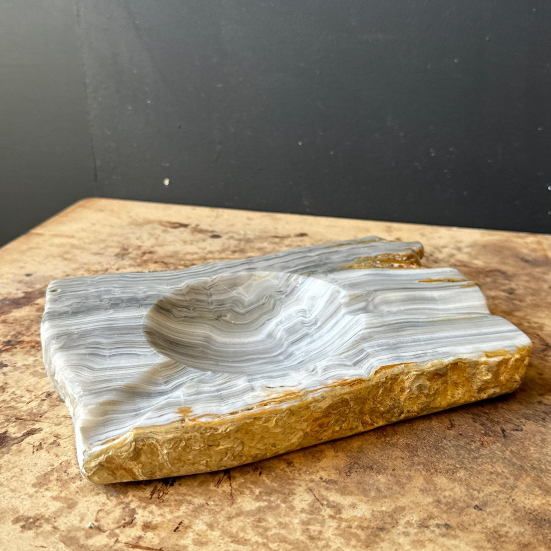 Postmodern Gray & Brown Stone Slab Ashtray - Monte Visión