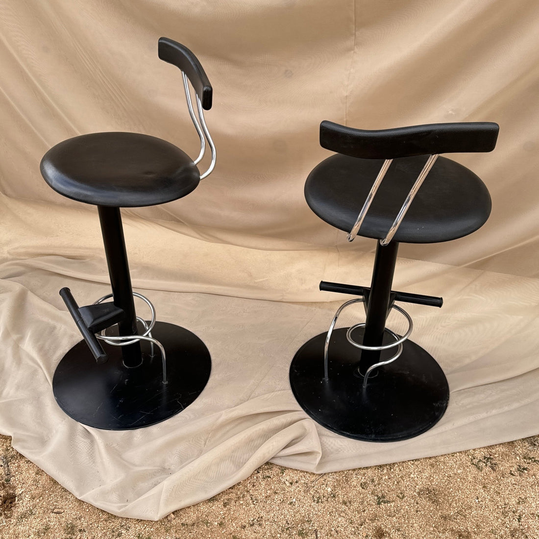 Postmodern Italian Black Leather & Chrome Swivel Counter Stools- Set of 2 - Monte Visión