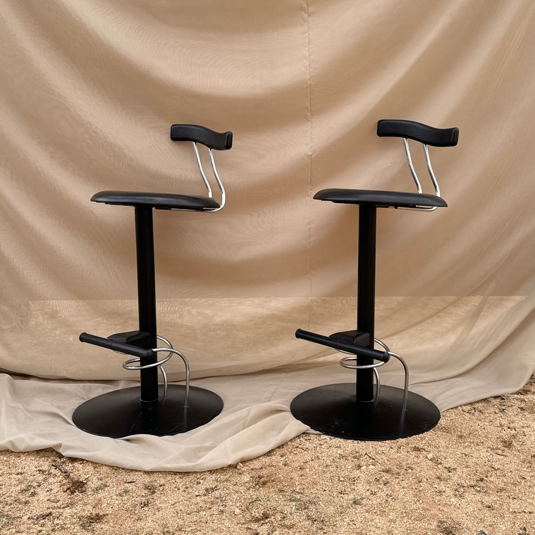 Postmodern Italian Black Leather & Chrome Swivel Counter Stools- Set of 2 - Monte Visión