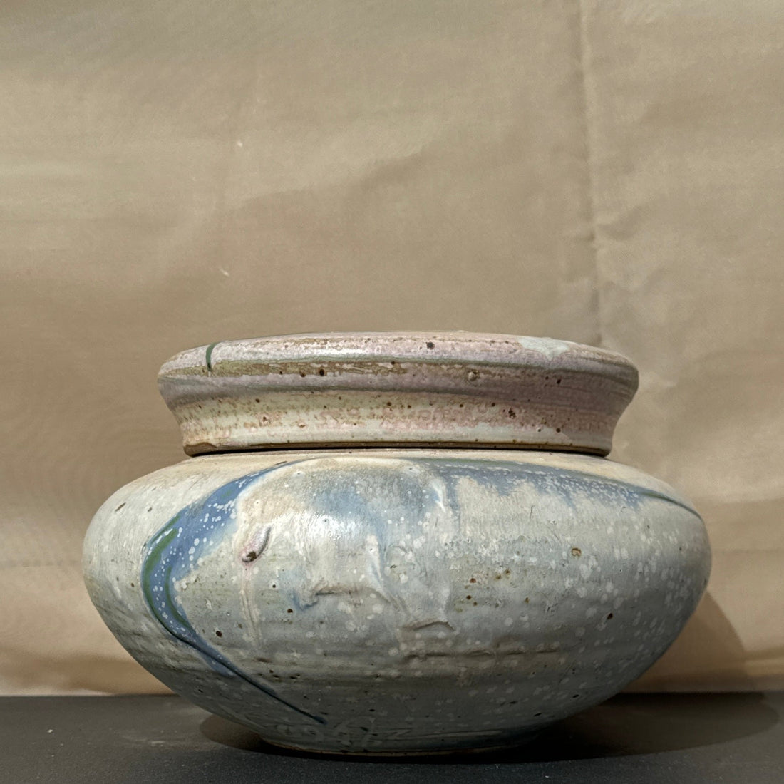 Postmodern Lilac & Blue Lidded Studio Pottery Vessel - Monte Visión