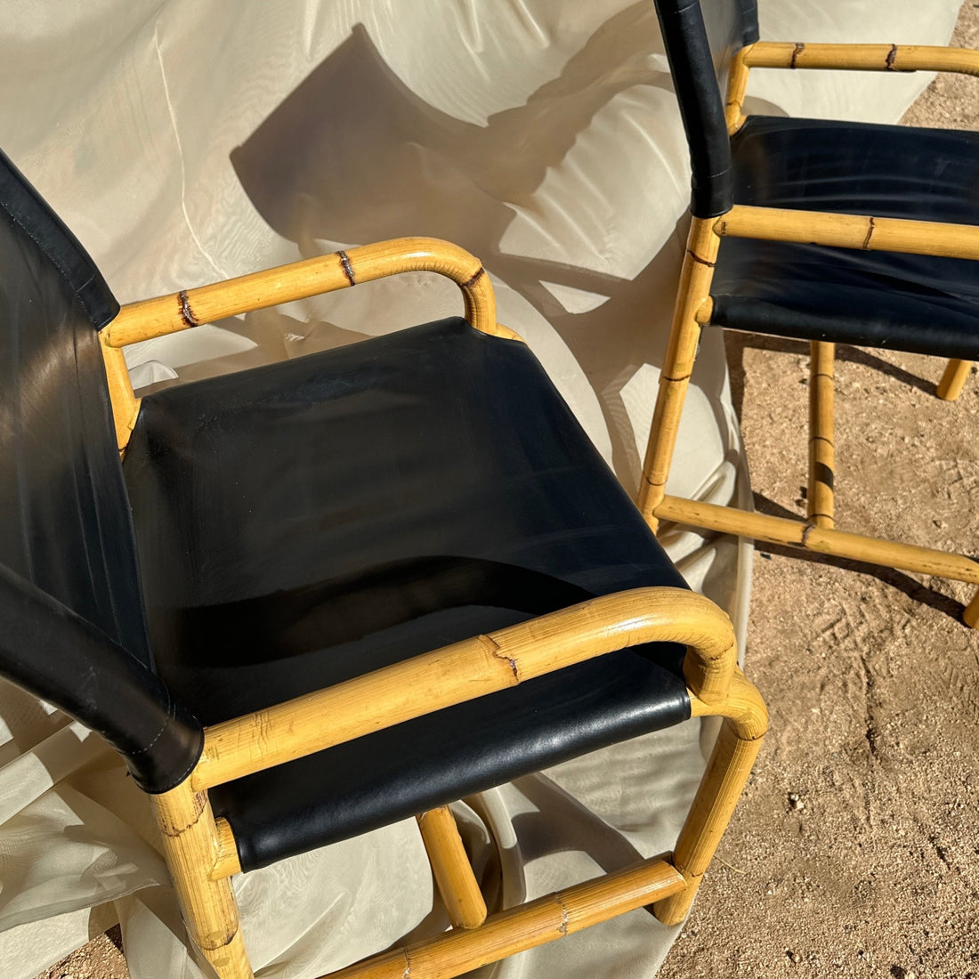 Postmodern Mexican Black Leather & Cane Side Chairs - Monte Visión