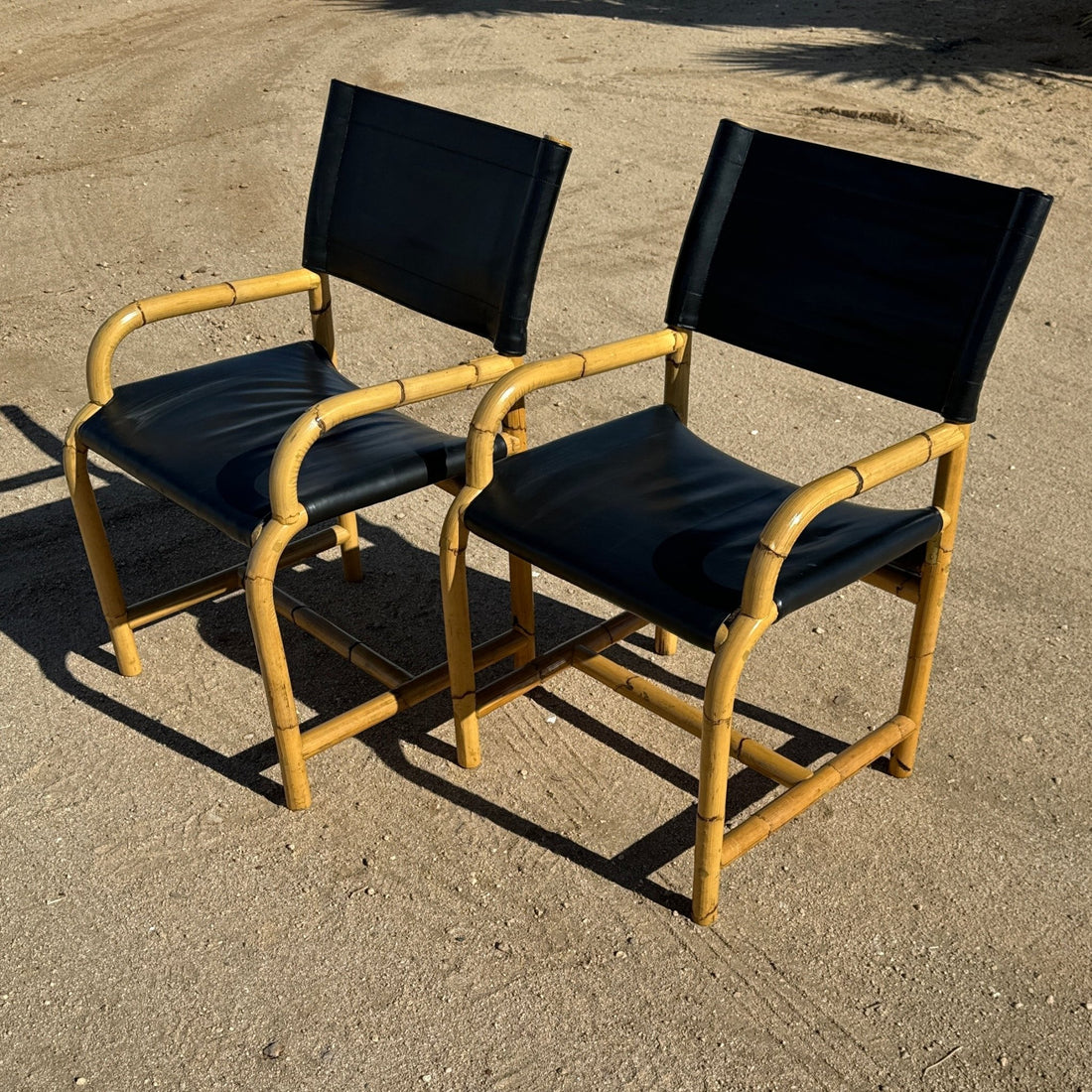 Postmodern Mexican Black Leather & Cane Side Chairs - Monte Visión