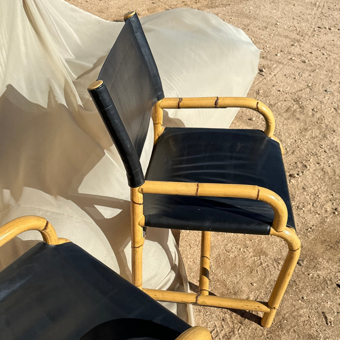 Postmodern Mexican Black Leather & Cane Side Chairs - Monte Visión