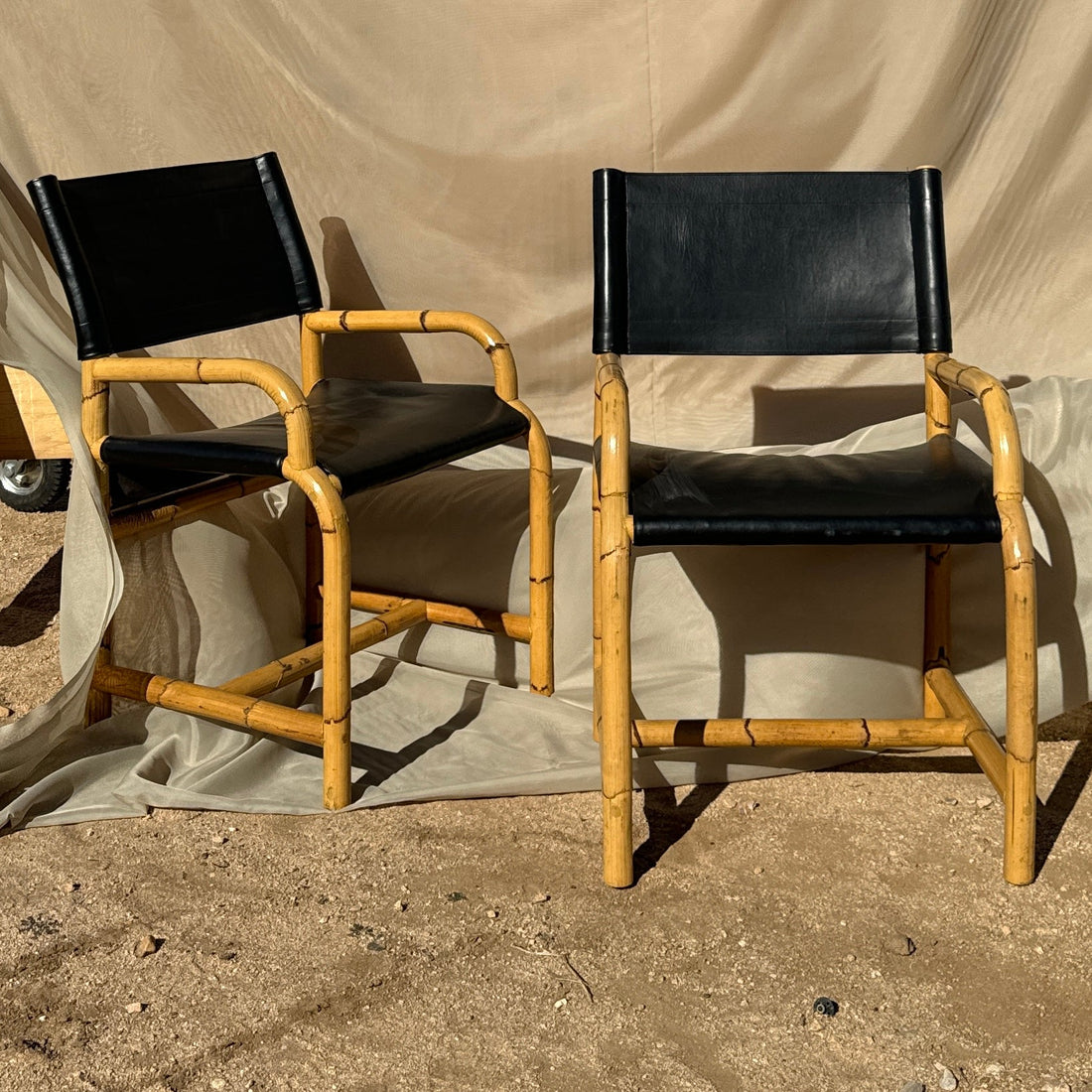 Postmodern Mexican Black Leather & Cane Side Chairs - Monte Visión