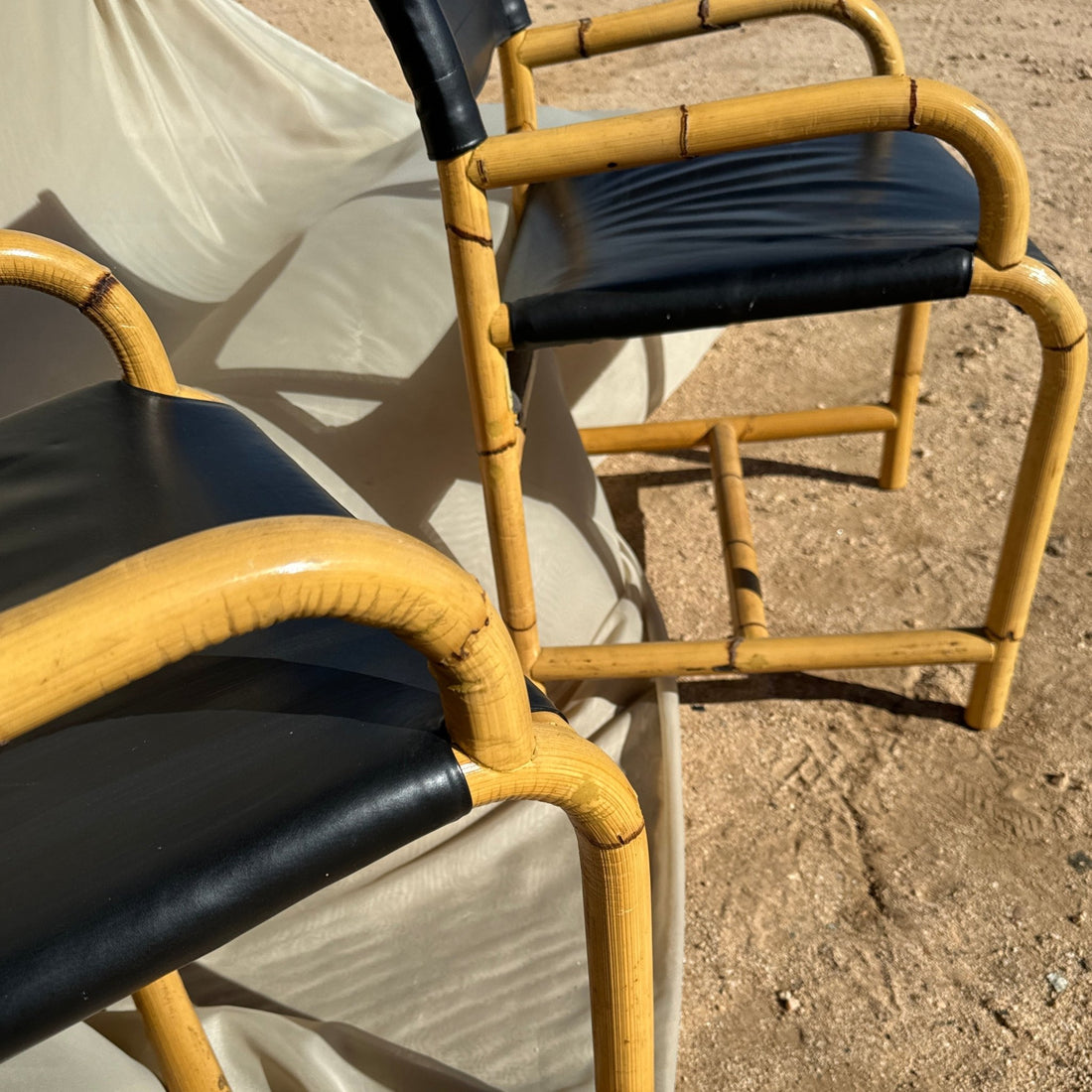 Postmodern Mexican Black Leather & Cane Side Chairs - Monte Visión