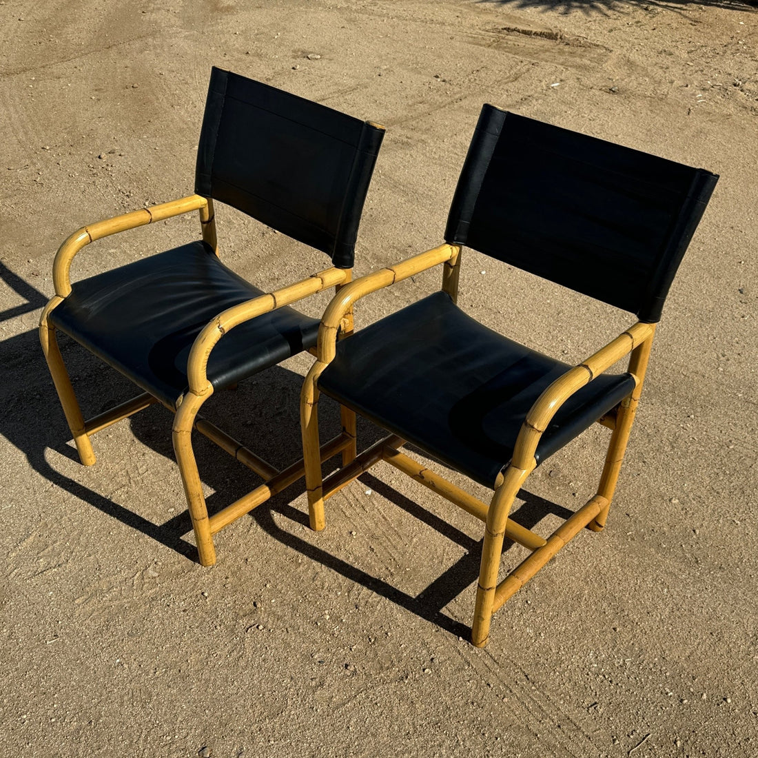 Postmodern Mexican Black Leather & Cane Side Chairs - Monte Visión