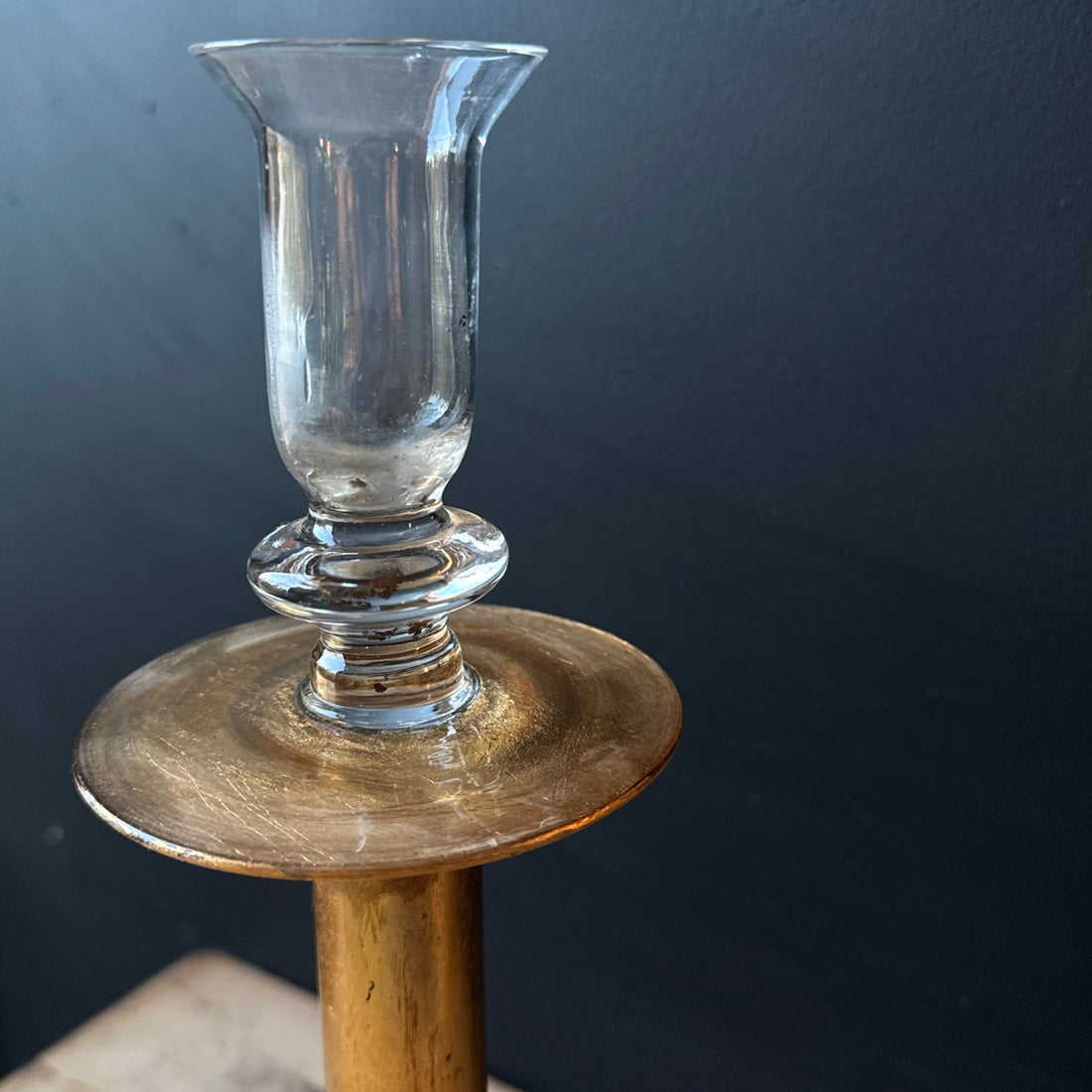 Postmodern Mexican Single Gold Leaf & Glass Candlestick - Monte Visión